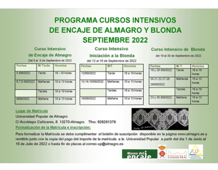 El 1 de junio de abre el plazo de inscripci�n de los cursos intensivos de encaje de Almagro y blonda