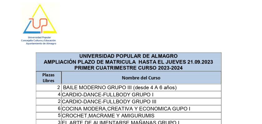 La Universidad Popular amplia el plazo de inscripci�n de los cursos con plazas libres