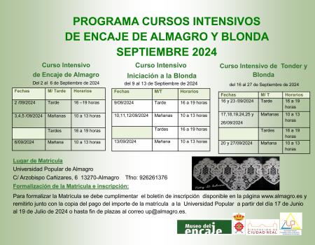 PROGRAMA CURSOS INTENSIVOS DE ENCAJE DE ALMAGRO Y BLONDA SEPTIEMBRE 2024