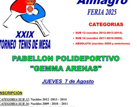 XXIX TORNEO DE TENIS DE MESA FERIAS 2025