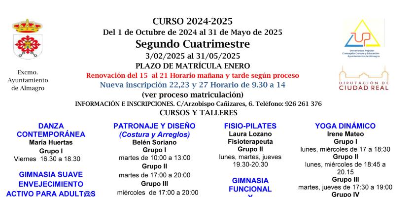 SEGUNDO CUATRIMESTRE 20225 (programa, plazas disponibles, modelo inscripci�n rellenable y bases)
