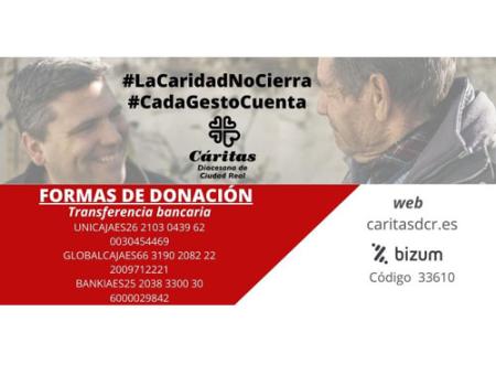 C�ritas de Almagro informa de las cuentas bancarias para colaborar #LaCaridadNoCierra 