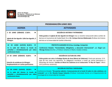 El Ateneo de Almagro organiza el mes de junio con diversas actividades
