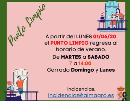 El punto limpio cambia al horario de verano