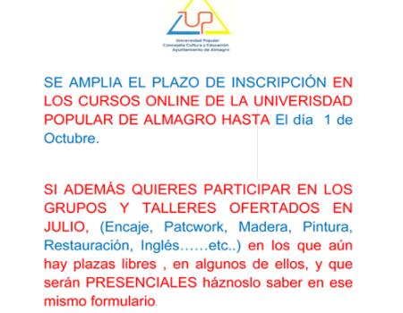 SE AMPLIA EL PLAZO DE INSCRIPCI�N EN LOS CURSOS ONLINE DE LA UNIVERSIDAD