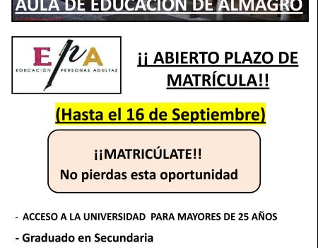 Abierto el plazo de matr�cula para el Aula de Educaci�n de Adultos
