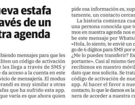 Alerta de una nueva estafa de Whatsapp a trav�s de un contacto de nuestra agenda