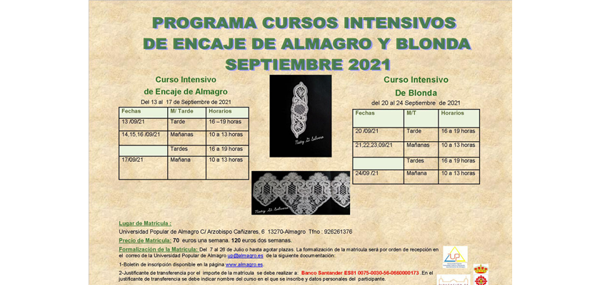 Cursos intensivos de Encaje y Blonda para Septiembre 2021
