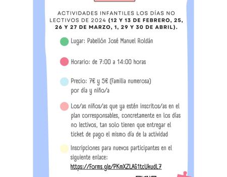 La Concejal�a de Infancia y Juventud organiza diferentes actividades infantiles para los d�as no lectivos de 2024