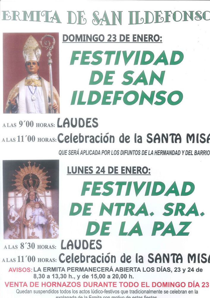 La festividad de San Ildefonso y la Virgen de la Paz no tendrá actos lúdicos