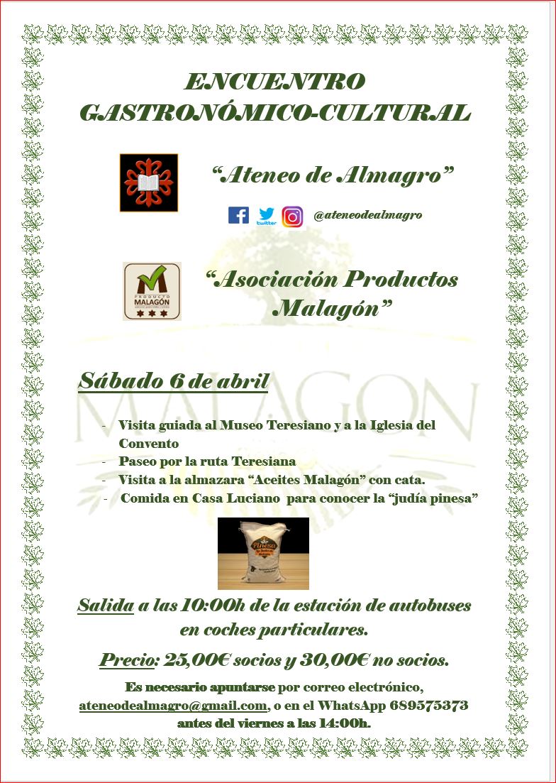 El Ateneo programa una conferencia y un viaje gastronómico cultural esta semana