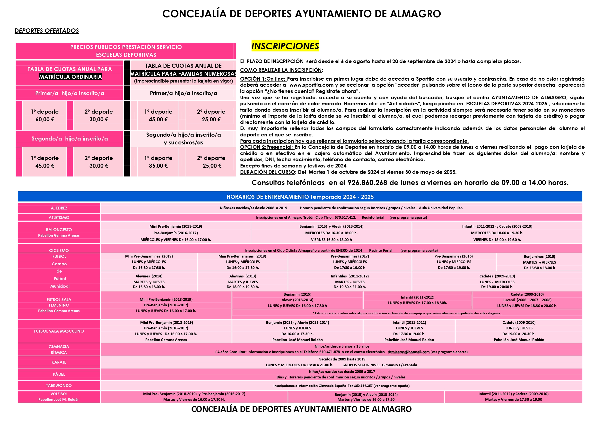 La inscripci�n para las escuelas deportivas est� abierta hasta el 20 de septiembre
