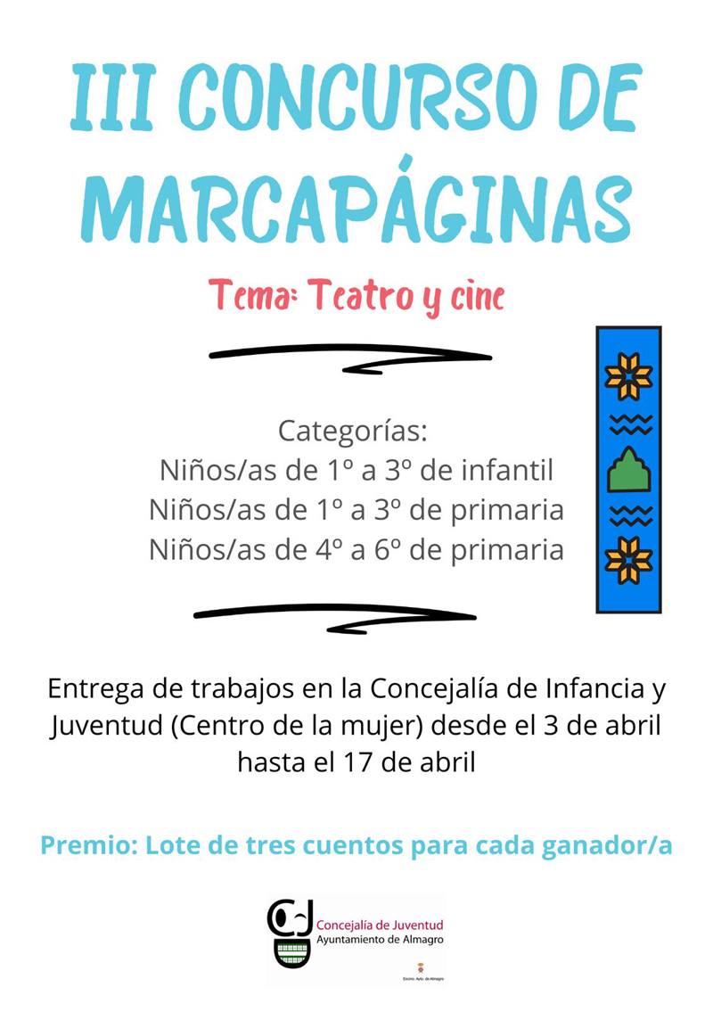 La Concejalía de Infancia convoca el III Concurso de Marcapáginas con el tema ‘Teatro y Cine’